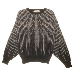 Vintage Wool Blend Oversized Crew Neck Grandpa sweater gray tan Medium